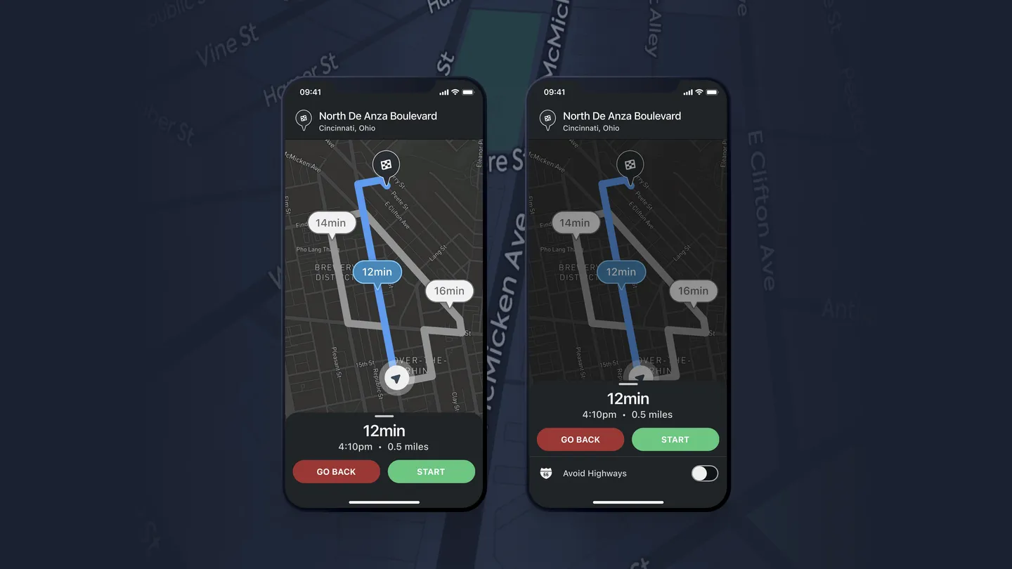 Turn-by-turn navigation with trip context kept accessible