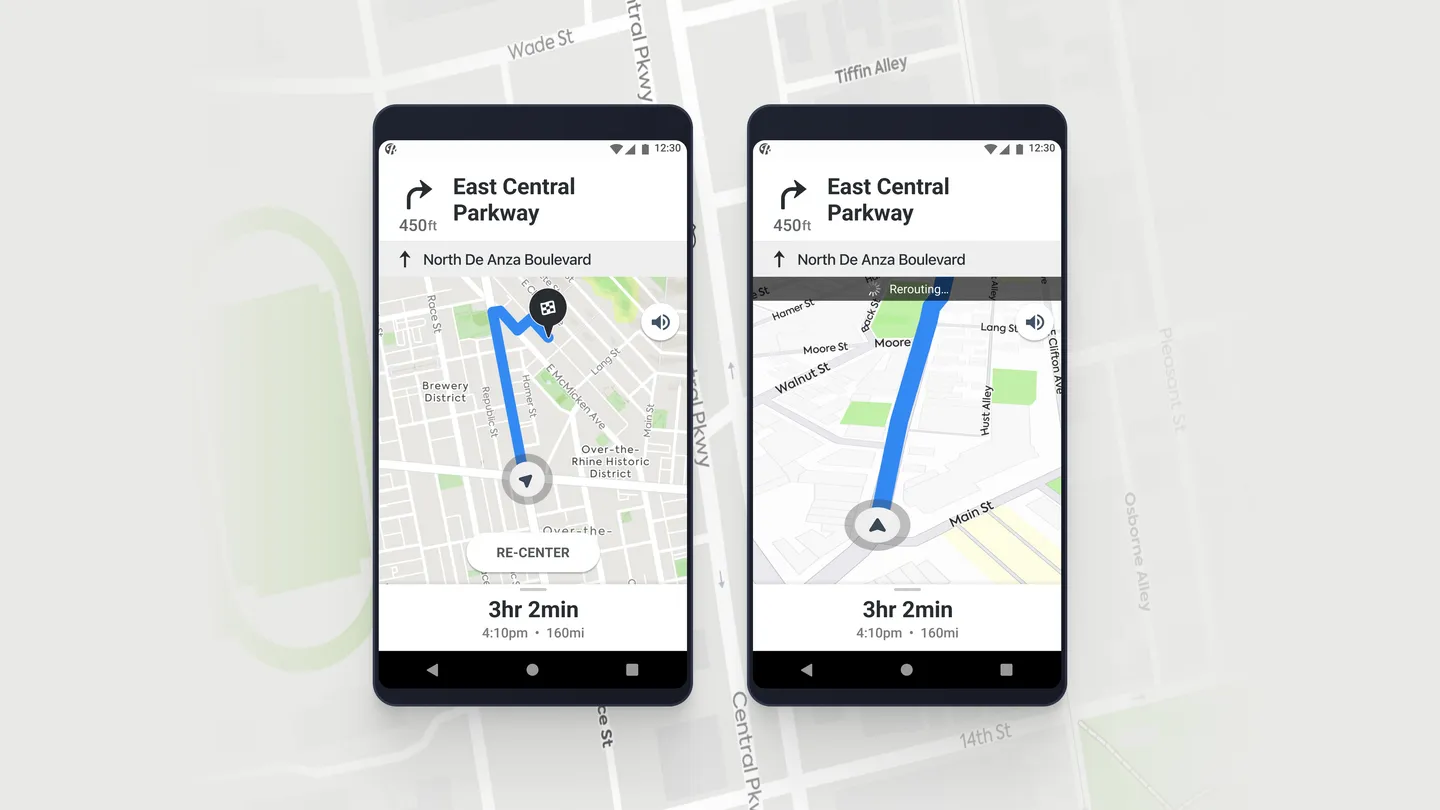 Dark mode navigation designed for driving at dusk