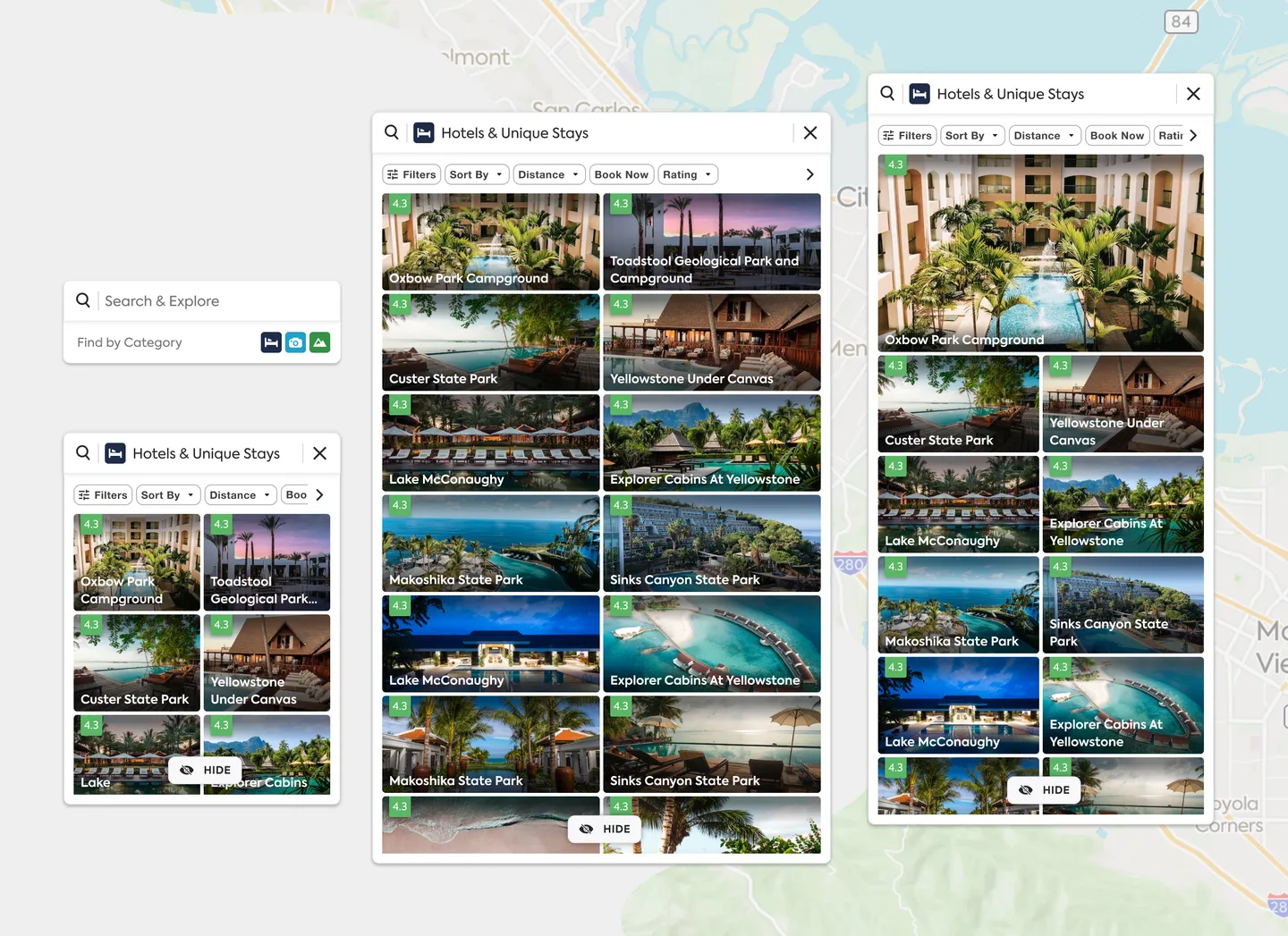 Trip planner interface showing multi-leg route management
